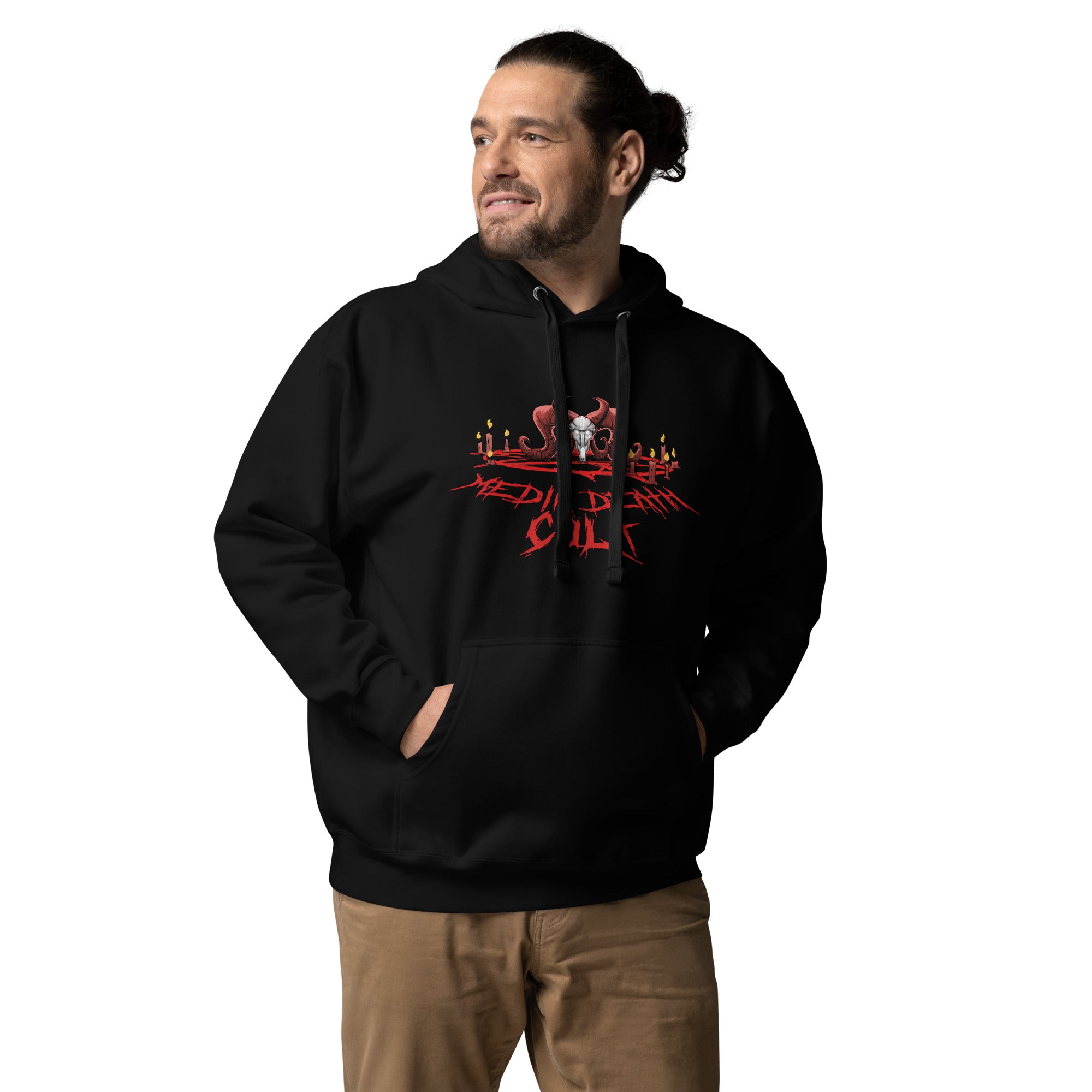 Black hoodie with red writing hot sale